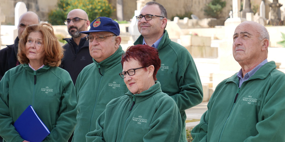 Elaine with some of her colleagues at Imtarfa Military Cemetery