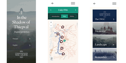 Screenshots from the In The Shadow if Thiepval digital exhibition