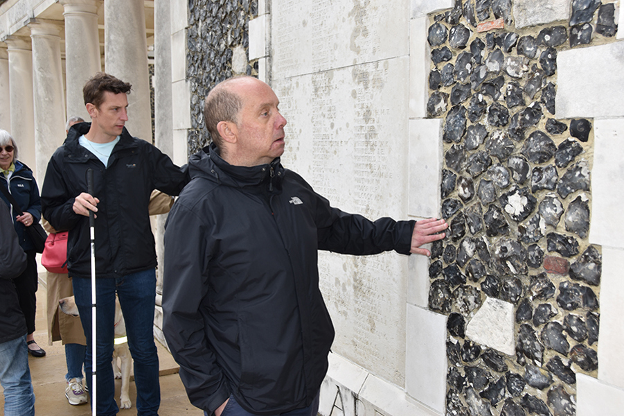 Visually impaired visitors at Tyne Cot Memorial