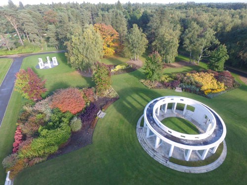 An aerial view of the Brookwood memorials