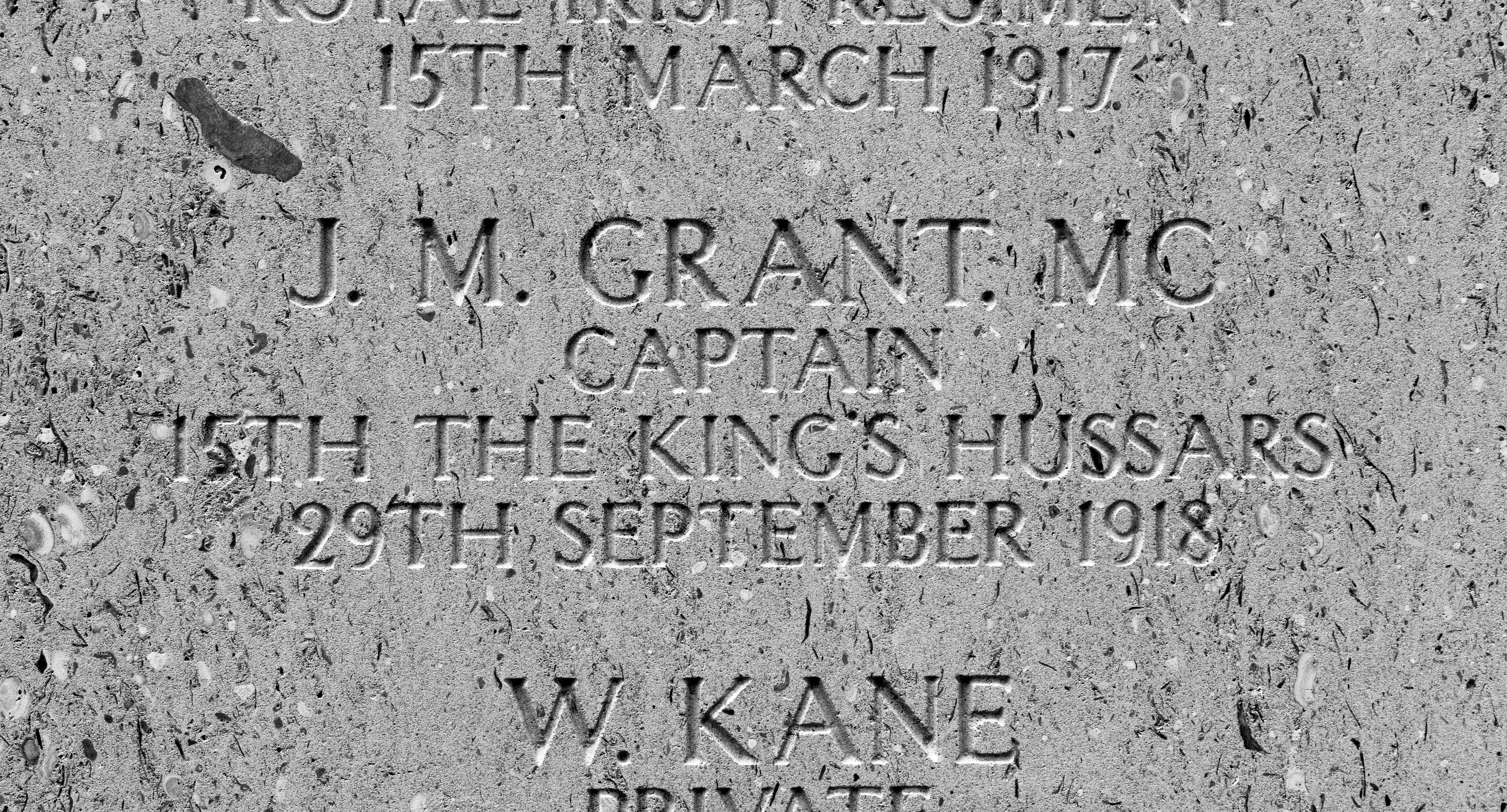 Captain James Muirhead Grant MC's name on the Brookwood 1914-1918 Memorial.