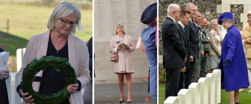 Christine laying a wreath