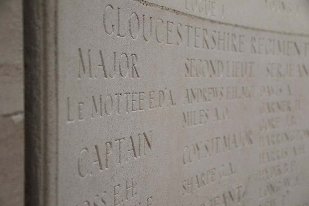 Close up of a Major LeMotte on a CWGC war memorial.