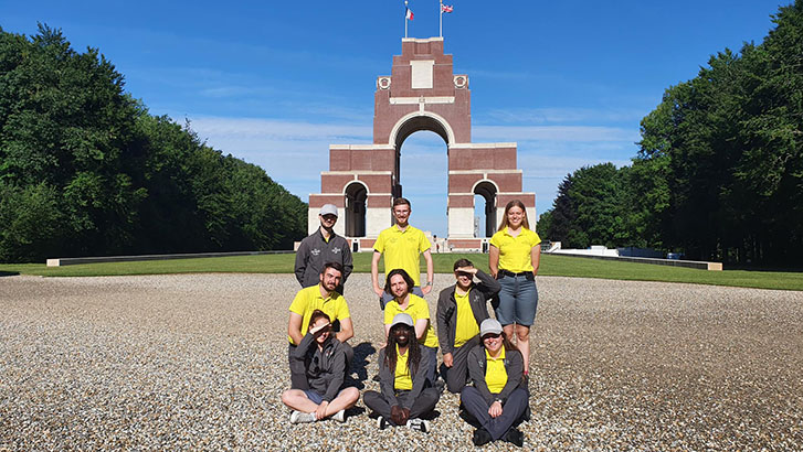 CWGF Guides pose in front of the Thiepval Memorial