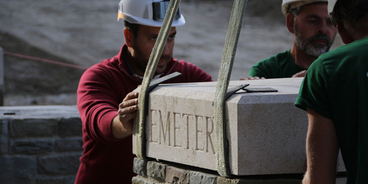 Entry pilasters installed at Loos British Cemetery Extension